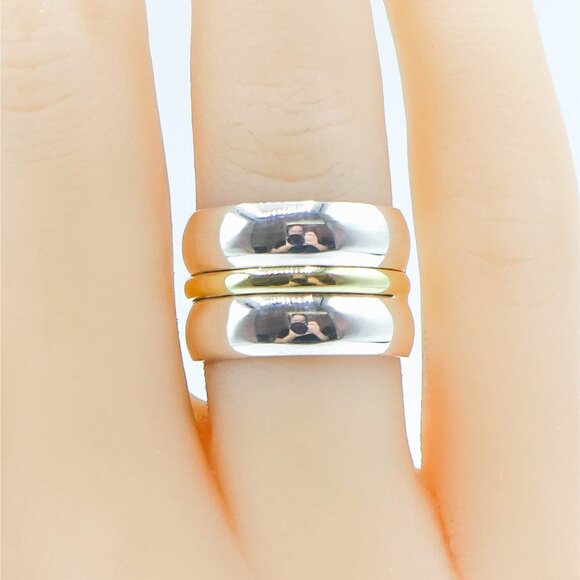 Vintage Wide Sterling Silver Ring with Gold Plated Accent | Size 5.5 | Two-Tone